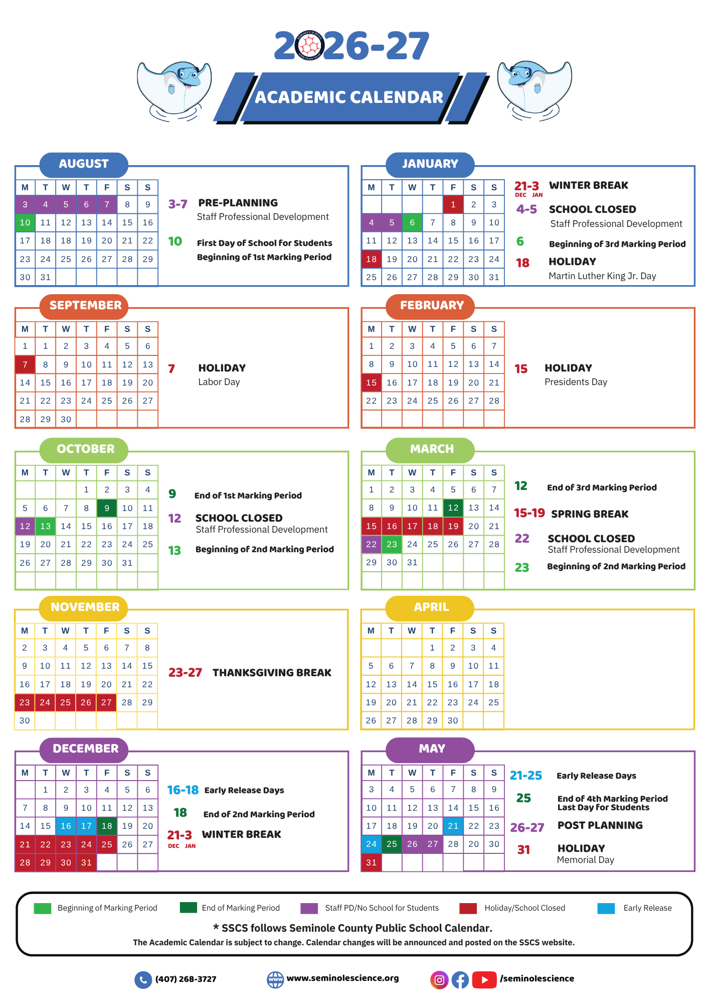 SSCS Academic Calendar 2026 27